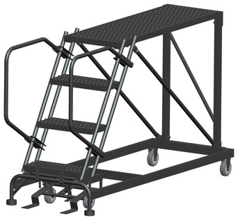 Single Entry Work Platforms, 4 Step, No Rails, 33" Wide Base, 48" Deep Platform, Serrated Tread