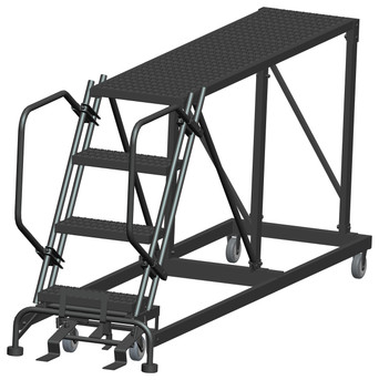 Single Entry Work Platforms, 4 Step, No Rails, 33" Wide Base, 72" Deep Platform, Serrated Tread