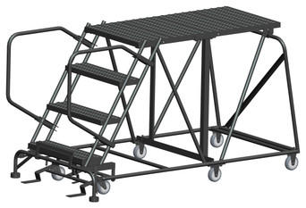 Single Entry Work Platforms, 4 Step, No Rails, 38" Wide Base, 48" Deep Platform, Serrated Tread