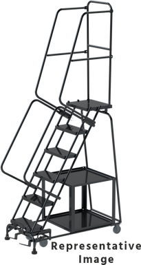 Stock Picking Ladders, 10 Step, 32 in Wide Base, 14 in Deep Top Step, Serrated Tread, Setup