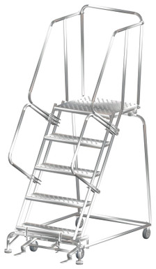 Stainless Steel Ladders, 5 Step, 32 In Wide Base, 21 in Deep Top Step, Perforated Tread, Setup