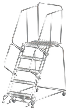 Stainless Steel Ladders, 5 Step, 32 In Wide Base, 28 in Deep Top Step, Perforated Tread