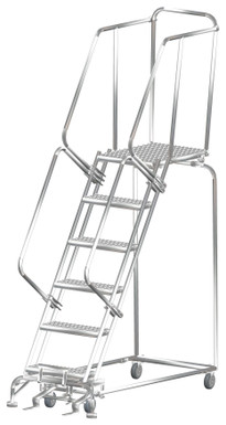 Stainless Steel Ladders, 6 Step, 24" Wide Base, 28" Deep Top Step, Serrated Tread