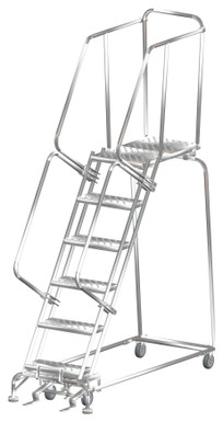 Stainless Steel Ladders, 6 Step, 24" Wide Base, 28" Deep Top Step, Perforated Tread