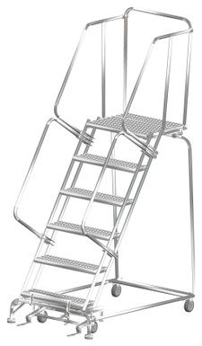 Stainless Steel Ladders, 6 Step, 32 In Wide Base, 21 in Deep Top Step, Serrated Tread, Setup