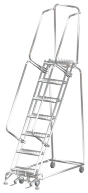 Stainless Steel Ladders, 7 Step, 24" Wide Base, 14" Deep Top Step, Perforated Tread