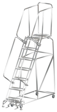 Stainless Steel Ladders, 7 Step, 24" Wide Base, 28" Deep Top Step, Perforated Tread, Setup