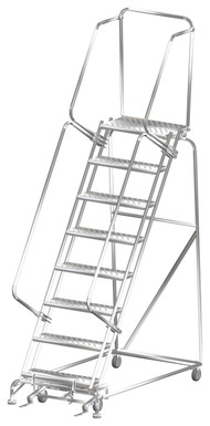 Stainless Steel Ladders, 8 Step, 32 In Wide Base, 14 in Deep Top Step, Perforated Tread