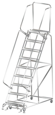 Stainless Steel Ladders, 9 Step, 32 In Wide Base, 14 in Deep Top Step, Perforated Tread, Setup
