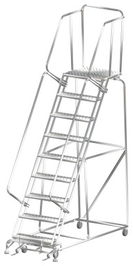 Stainless Steel Ladders, 9 Step, 32 In Wide Base, 21 in Deep Top Step, Perforated Tread