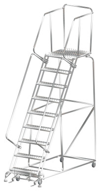 Stainless Steel Ladders, 9 Step, 32 In Wide Base, 28 in Deep Top Step, Perforated Tread