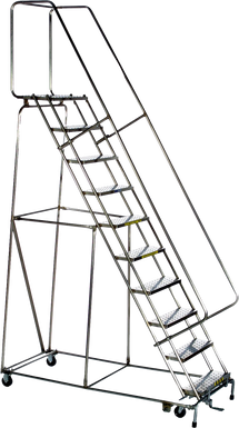 Stainless Steel Ladders, 10 Step, 32 In Wide Base, 14 in Deep Top Step, Perforated Tread