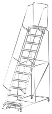 Stainless Steel Ladders, 11 Step, 32 In Wide Base, 14 in Deep Top Step, Perforated Tread