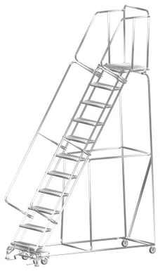 Stainless Steel Ladders, 11 Step, 32 In Wide Base, 28 in Deep Top Step, Serrated Tread, Setup