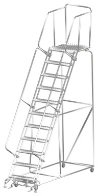 Stainless Steel Ladders, 11 Step, 32 In Wide Base, 28 in Deep Top Step, Perforated Tread