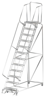 Stainless Steel Ladders, 12 Step, 32 In Wide Base, 21 in Deep Top Step, Perforated Tread