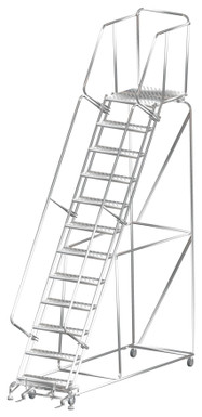 Stainless Steel Ladders, 12 Step, 32 In Wide Base, 28 in Deep Top Step, Perforated Tread