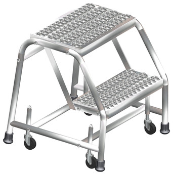 Stainless Steel Ladders, 2 Step, 20" Wide Base, 10" Deep Top Step, No Rails Serrated Tread