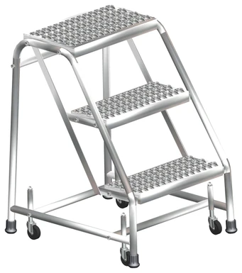 Stainless Steel Ladders, 3 Step, 32" Wide Base, 10" Deep Top Step, Serrated Tread, Setup