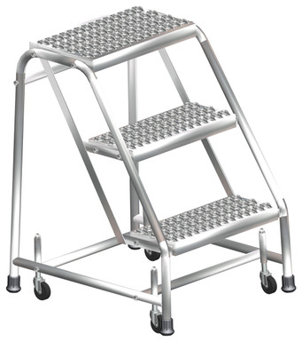 Stainless Steel Ladders, 3 Step, 20 In Wide Base, 10 in Deep Top Step, Perforated Tread, Setup