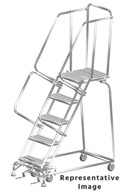 Stainless Steel Ladders, 4 Step, 20" Wide Base, 28" Deep Top Step, Perforated Tread