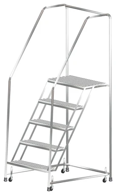 Stainless Steel Ladders, 5 Step, 30" Wide Base, 14" Deep Top Step, Serrated Tread