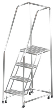 Stainless Steel Spring Loaded Ladders, 6 Step, 24" Wide Base, 14" Deep Top Step, Serrated Tread