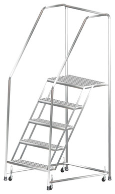 Stainless Steel Ladders, 7 Step, 30" Wide Base, 14" Deep Top Step, Perforated Tread