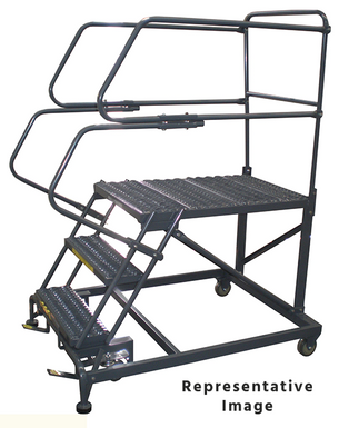 50 Degree Single Entry Platforms - With Handrails, 50° Incline, 3 Step, 33 In Wide Base, 48 in Deep Top Step, Serrated Tread