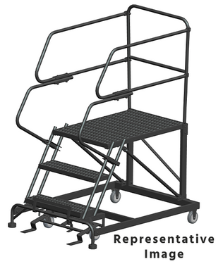 50 Degree Single Entry Platforms - With Handrails, 50° Incline, 3 Step, 38 In Wide Base, 36 in Deep Top Step, Serrated Tread