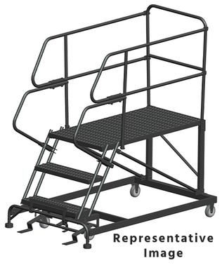 50 Degree Single Entry Platforms - With Handrails, 50° Incline, 3 Step, 38 In Wide Base, 48 in Deep Top Step, Serrated Tread