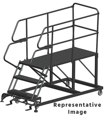 50 Degree Single Entry Platforms - With Handrails, 50° Incline, 3 Step, 38 In Wide Base, 60 in Deep Top Step, Serrated Tread