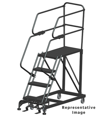 50 Degree Single Entry Platforms - With Handrails, 50° Incline, 4 Step, 33 In Wide Base, 48 in Deep Top Step, Serrated Tread