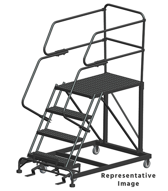 50 Degree Single Entry Platforms - With Handrails, 50° Incline, 4 Step, 38 In Wide Base, 36 in Deep Top Step, Serrated Tread