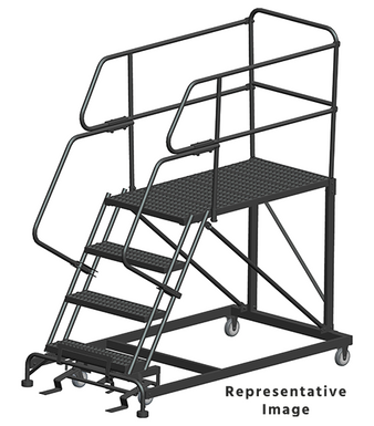 50 Degree Single Entry Platforms - With Handrails, 50° Incline, 4 Step, 38 In Wide Base, 48 in Deep Top Step, Serrated Tread