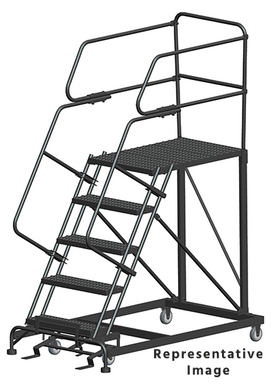 50 Degree Single Entry Platforms - With Handrails, 50° Incline, 5 Step, 38 In Wide Base, 36 in Deep Top Step, Serrated Tread