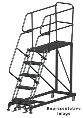 50 Degree Single Entry Platforms - With Handrails, 50° Incline, 5 Step, 33 In Wide Base, 60 in Deep Top Step, Serrated Tread