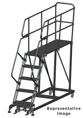 50 Degree Single Entry Platforms - With Handrails, 50° Incline, 5 Step, 33 In Wide Base, 72 in Deep Top Step, Serrated Tread