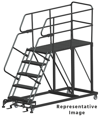 50 Degree Single Entry Platforms - With Handrails, 50° Incline, 5 Step, 38 In Wide Base, 60 in Deep Top Step, Serrated Tread