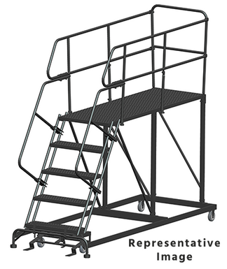 50 Degree Single Entry Platforms - With Handrails, 50° Incline, 5 Step, 38 In Wide Base, 72 in Deep Top Step, Serrated Tread