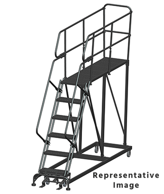 50 Degree Single Entry Platforms - With Handrails, 50° Incline, 6 Step, 33 In Wide Base, 72 in Deep Top Step, Serrated Tread