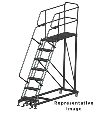 50 Degree Single Entry Platforms - With Handrails, 50° Incline, 7 Step, 33 In Wide Base, 48 in Deep Top Step, Serrated Tread