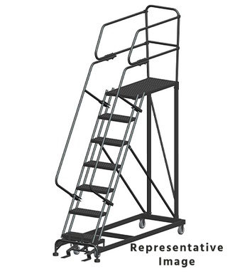 50 Degree Single Entry Platforms - With Handrails, 50° Incline, 7 Step, 33 In Wide Base, 36 in Deep Top Step, Serrated Tread