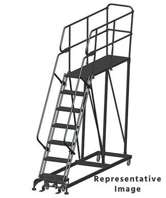 50 Degree Single Entry Platforms - With Handrails, 50° Incline, 7 Step, 33 In Wide Base, 72 in Deep Top Step, Serrated Tread