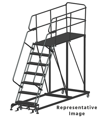50 Degree Single Entry Platforms - With Handrails, 50° Incline, 7 Step, 38 In Wide Base, 60 in Deep Top Step, Serrated Tread