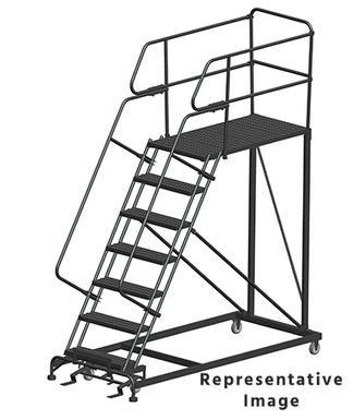 50 Degree Single Entry Platforms - With Handrails, 50° Incline, 7 Step, 38 In Wide Base, 48 in Deep Top Step, Serrated Tread