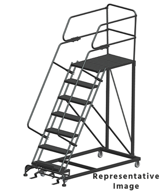 50 Degree Single Entry Platforms - With Handrails, 50° Incline, 7 Step, 38 In Wide Base, 36 in Deep Top Step, Serrated Tread