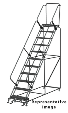 50 Degree Slope Walk Down Ladders, 11 Step, 32 In Wide Base, 21 in Deep Top Step, Serrated Tread