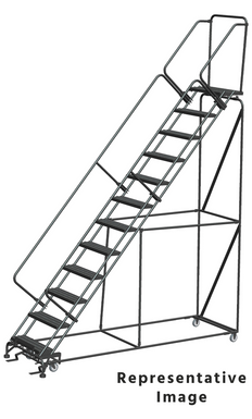 50 Degree Slope Walk Down Ladders, 12 Step, 32 In Wide Base, 21 in Deep Top Step, Serrated Tread