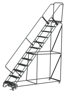 50 Degree Slope Walk Down Ladders, 12 Step, 32 In Wide Base, 14 in Deep Top Step, Perforated Tread, Setup